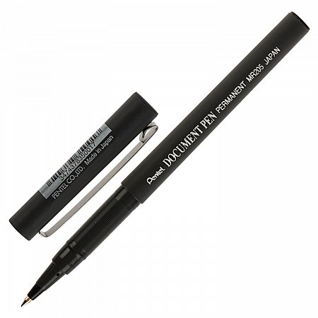 Ручка-роллер PENTEL (Япония) "Document Pen", ЧЕРНАЯ, корпус черный, узел 0,5 мм, линия письма 0,25 мм, MR205-A фото