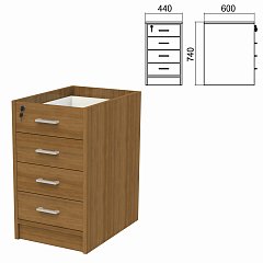 Тумба (каркас БЕЗ КРЫШКИ) приставная "Арго", 440х600х740 мм, 4 ящика, замок, орех фото