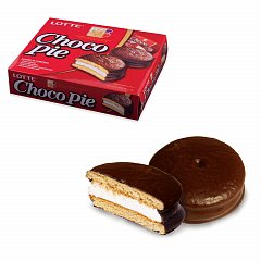 Печенье LOTTE "Choco Pie" ("Чоко Пай"), прослоенное, глазированное, в картонной упаковке, 336 г (12 штук х 28 г) фото