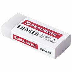 Ластик BRAUBERG "EXTRA", 50х24х10 мм, белый, прямоугольный, экологичный ПВХ, картонный держатель, 228075 фото