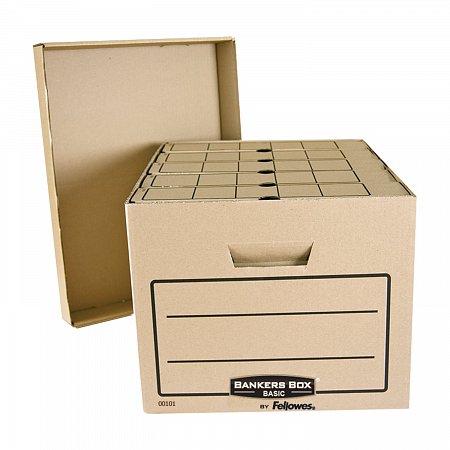 Короб архивный (445x270х335 мм), с крышкой, гофрокартон, FELLOWES (BANKERS BOX) "Basic", FS-00101 фото