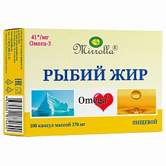 Рыбий жир пищевой 370 мг, источник ПНЖК Омега-3, капсулы 100 шт, БАД, МИРРОЛЛА, ш/к 74690, ЦБ-00031699 фото