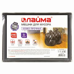 Мешки для мусора 240 л, черные, в пачке 5 шт., особо прочные, ПВД 60 мкм, 90х140 см, LAIMA, 601394 фото