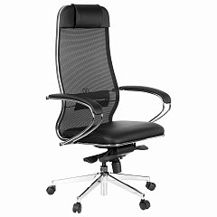 Кресло офисное МЕТТА "SAMURAI" Comfort S, хром, сиденье мягкое, ткань-сетка/экокожа, черное фото