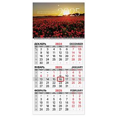 Календарь квартальный 2025г, 1 блок 1 гребень бегунок, мелованная бумага, BRAUBERG, Цветочное поле, 116129 фото