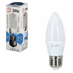 Лампа светодиодная ЭРА, 7 (60) Вт, цоколь E27, "свеча", холодный белый свет, 30000 ч., LED smdB35-7w-840-E27 фото