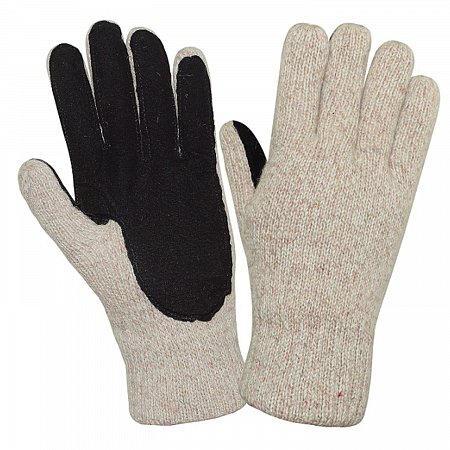 Перчатки шерстяные АЙСЕР, утепленные со спилковыми накладками, размер 11 (XXL), бежевые/черные, ПЕР701 фото