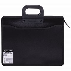 Папка-портфель пластиковая BRAUBERG А4+ (390х320х120 мм), 4 отделения, фактура под дерево, черная, 221391 фото