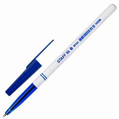 Ручка шариковая STAFF "Basic BP-244", СИНЯЯ, корпус белый, узел 0,7 мм, линия письма 0,35 мм, 142286 фото