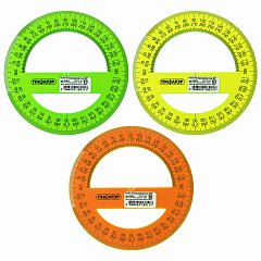 Транспортир 12 см, 360 градусов, ПИФАГОР, прозрачный, неоновый, ассорти, 210621 фото