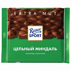 Шоколад RITTER SPORT "Extra Nut", молочный, с цельным миндалем, 100 г, Германия, 7036 фото