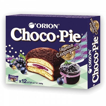 Печенье ORION "Choco Pie Black Currant" темный шоколад с черной смородиной, 360 г (12 штук х 30 г), О0000013002 фото