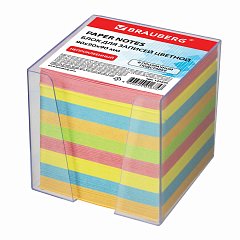 Блок для записей BRAUBERG в подставке прозрачной, куб 9х9х9 см, цветной, 122225 фото