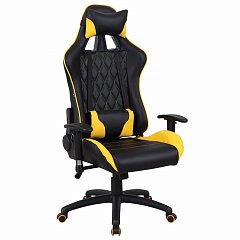 Кресло компьютерное BRABIX "GT Master GM-110", две подушки, экокожа, черное/желтое, 531927 фото