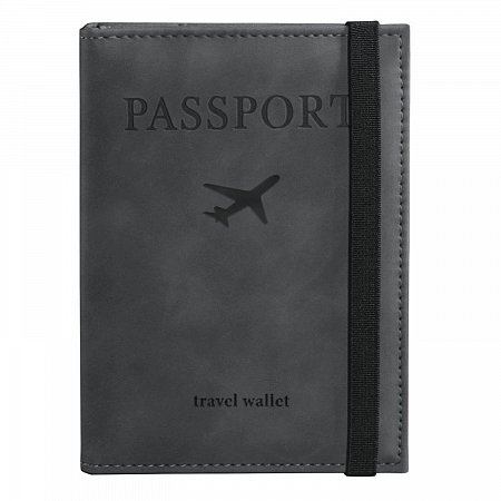 Обложка для паспорта с карманами и резинкой, мягкая экокожа, "PASSPORT", серая, BRAUBERG, 238203 фото