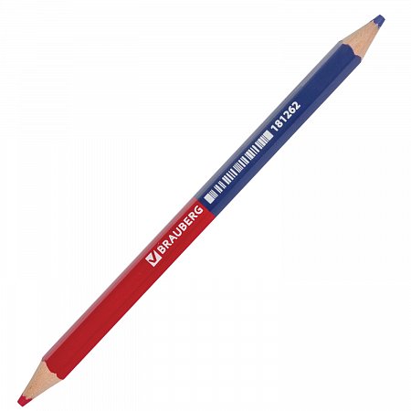 Карандаш двухцветный, красно-синий, утолщённый, BRAUBERG, заточенный, грифель 4,0 мм, 181262 фото
