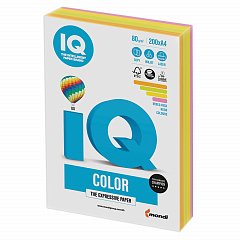 Бумага цветная IQ color, А4, 80 г/м2, 200 л., (4 цвета x 50 листов), микс неон, RB04 фото