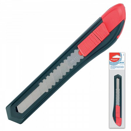 Нож канцелярский 18 мм MAPED (Франция) "Start", фиксатор, корпус черно-красный, европодвес, 018211 фото