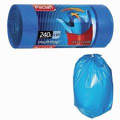 Мешки для мусора 240 л, с ушками, синие, рулон 10 шт., ПВД, 40 мкм, 90х145 см, PACLAN "Multitop", 134451 фото