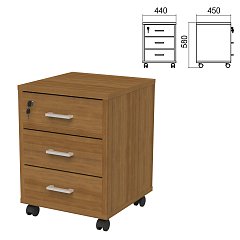 Тумба подкатная "Арго", 440х450х580 мм, 3 ящика, замок, орех фото