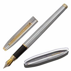 Ручка подарочная перьевая BRAUBERG "Brioso", СИНЯЯ, корпус серебристый с золотистыми деталями, 143464 фото
