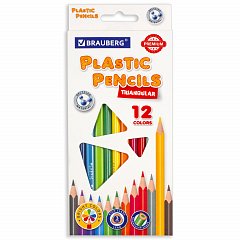 Карандаши цветные пластиковые BRAUBERG PREMIUM, 12 цветов, трехгранные, грифель мягкий 3 мм, 181661 фото