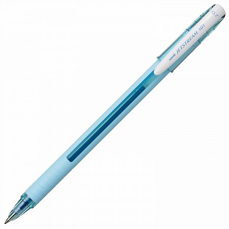 Ручка шариковая масляная с грипом UNI JetStream, СИНЯЯ, корпус бирюзовый, линия 0,35мм, ш/к 03743 фото