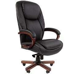 Кресло офисное Chairman СН 408, НАГРУЗКА до 150 кг, дерево, натуральная кожа, черное, 7030084 фото
