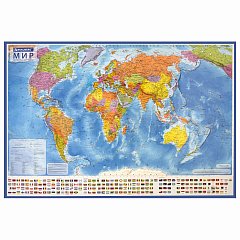 Карта мира политическая 117х80 см, 1:28М, с ламинацией, интерактивная, европодвес, BRAUBERG, 112384 фото