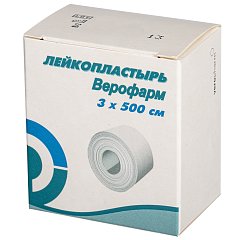 Лейкопластырь рулонный ВЕРОФАРМ, 3х500 см, тканевая основа, картонная коробка, 20024111 фото