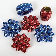 Набор для декора и подарков 4 банта, 2 ленты, металлик, цвета: синий, красный, ЗОЛОТАЯ СКАЗКА, 591846 фото