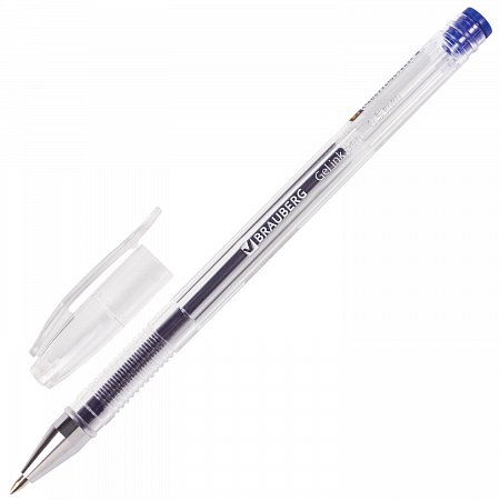 Ручка гелевая BRAUBERG "Jet", СИНЯЯ, корпус прозрачный, узел 0,5 мм, линия письма 0,35 мм, 141019 фото