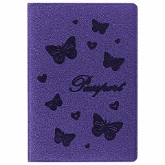 Обложка для паспорта STAFF, бархатный полиуретан, "Бабочки", фиолетовая, 237618 фото