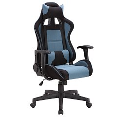 Кресло компьютерное BRABIX "GT Racer GM-100", две подушки, ткань, черное/голубое, 531818 фото
