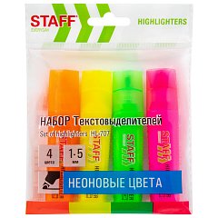 Набор текстовыделителей 4 НЕОНОВЫХ ЦВЕТА, STAFF "EVERYDAY HL-707", линия 1-5 мм, скошенный наконечник, 152548 фото
