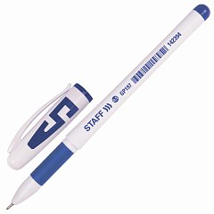 Ручка гелевая с грипом STAFF "Manager" GP-197, СИНЯЯ, корпус белый, игольчатый узел 0,5 мм, линия письма 0,35 мм, 142394 фото