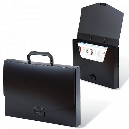 Папка-портфель пластиковая BRAUBERG "Energy" А4 (330х256х32 мм), без отделений, черная, 221202 фото