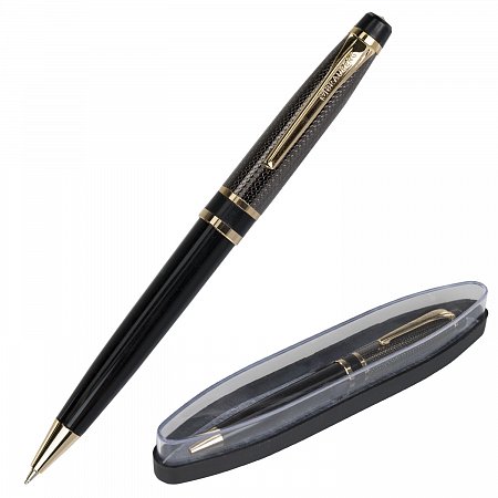 Ручка подарочная шариковая BRAUBERG Sonata, СИНЯЯ, корпус золотистый с черным, линия письма 0,5 мм, 143483 фото