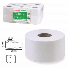 Бумага туалетная 200 м, LAIMA (T2), ADVANCED, 1-слойная, цвет белый, КОМПЛЕКТ 12 рулонов, 126093 фото