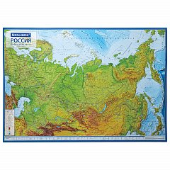 Карта России физическая 101х70 см, 1:8,5М, с ламинацией, интерактивная, европодвес, BRAUBERG, 112392 фото