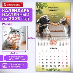 Календарь настенный перекидной 2025г, BRAUBERG, 12 листов, 22,5х22,5см, МИНИ, "Не падай духом", 116178 фото