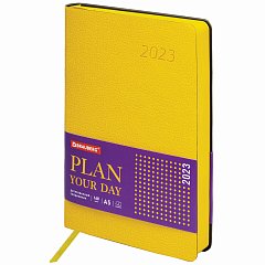 Ежедневник датированный 2023 А5 138x213 мм BRAUBERG "Stylish", под кожу, желтый, 114072 фото