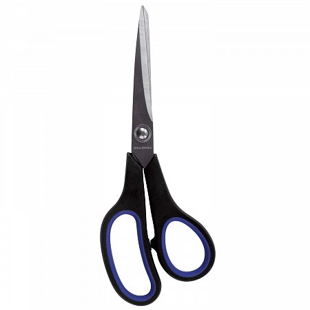 Ножницы BRAUBERG "Soft Grip", 216 мм, черно-синие, резиновые вставки, 3-х сторонняя заточка, 230763 фото