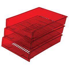 Лотки горизонтальные для бумаг, КОМПЛЕКТ 3 шт., 340х270х70 мм, тонированный красный, BRAUBERG "Office", 237260 фото