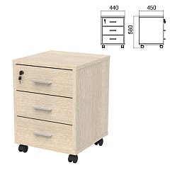 Тумба подкатная "Арго", 440х450х580 мм, 3 ящика, замок, ясень шимо фото
