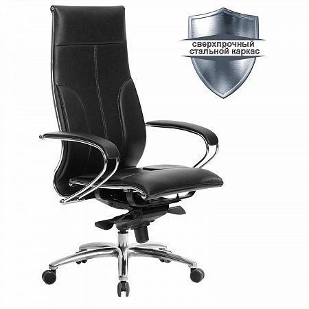 Кресло офисное МЕТТА "SAMURAI" Lux, рецик. кожа, регулируемое сиденье, черное фото