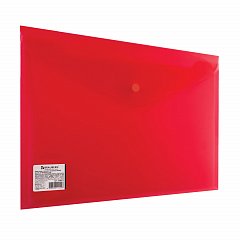 Папка-конверт с кнопкой BRAUBERG, А4, до 100 листов, прозрачная, красная, СВЕРХПРОЧНАЯ 0,18 мм, 224812 фото