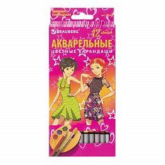 Карандаши цветные акварельные BRAUBERG "Pretty Girls", 12 цветов, заточенные, картонная упаковка, 180567 фото