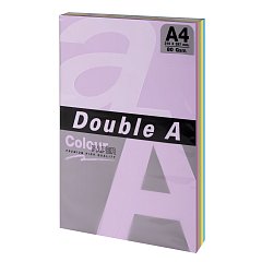 Бумага цветная DOUBLE A, А4, 80г/м2, 100 л, (5 цветов x 20 листов), микс пастель, ш/к фото