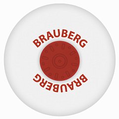 Ластик BRAUBERG "Universal", 30х30х8 мм, белый, круглый, красный пластиковый держатель, 222472 фото